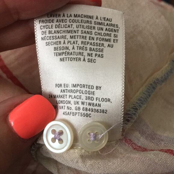 Anthropologie Holding Horses Brushed Plaid Cream/Pink Sheer Button Down Top - Picture 4 of 7